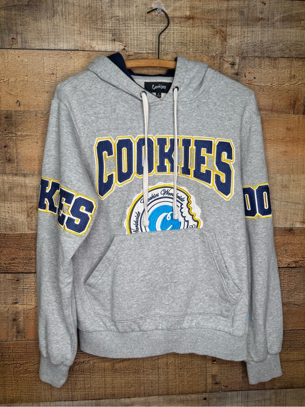Cookies collegiate Hoodie Small Embroidered Hoodie Men’s Gray Double Up Street